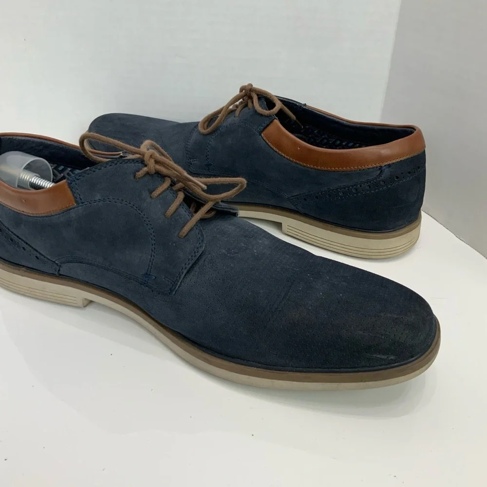 Freeman Sz 13 Dorian Navy Blue Suede Memory Foam Lace Up Oxfords Shoes